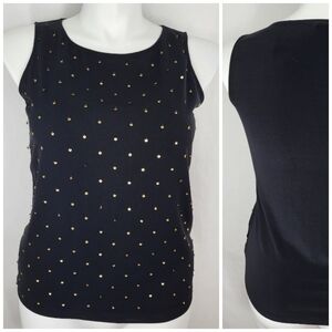 Roz & Ali Black w Sequins Sleeveless TOP Womens Size S Round Neck Shirt Tank NWT